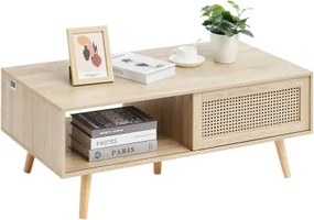 VEVOR Rotan salontafel Rechthoekige gevlochten rotan salontafel met MDF-blad, 105 cm Moderne Boho salontafel met twee niveaus en open plank, voor woonkamer, slaapkamer