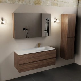 Mondiaz Aivy badmeubel 120cm mocha met wastafel solid surface talc rechts 1 kraangat en spiegelkast