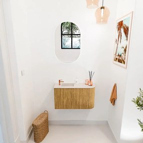 Mondiaz Joya DLux 70cm toiletmeubel ronding rechts oak met wastafel faye links 1 kraangat meli