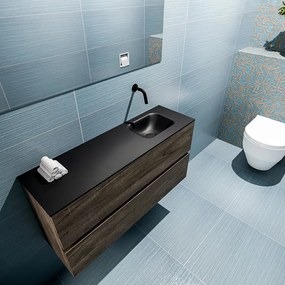 Mondiaz Ada 100cm toiletmeubel dark brown met wastafel urban rechts zonder kraangat