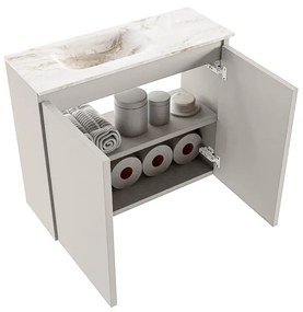 Mondiaz Ture DLux toiletmeubel 60cm linen met wastafel frappe links met kraangat