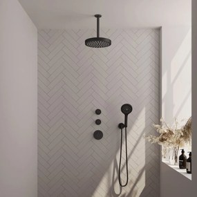 Brauer Stripe inbouw regendouche met 25cm hoofddouche, plafondarm en 3 standen handdouche set 6 zwart mat