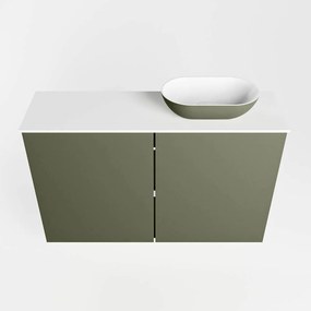 Mondiaz Fowy toiletmeubel 80cm army met legergroene waskom rechts zonder kraangat