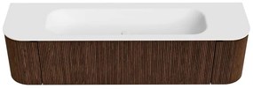 Mondiaz Kurve 170cm badmeubel ronding links/rechts walnut met 1 lade en 2 deuren en wastafel big large midden 1 kraangat