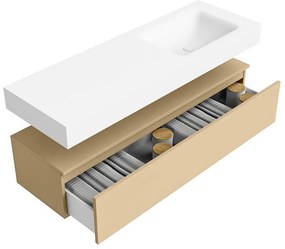 Zaro Alan badmeubel 140cm sand 1 lade met vrijhangende wastafel cloud rechts 1 kraangat talc
