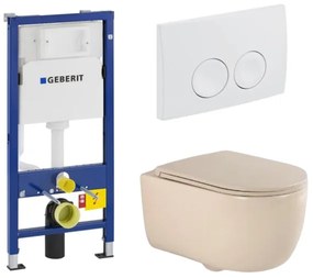 QeramiQ Dely Swirl Toiletset - 36.5x53cm - Geberit UP100 inbouwreservoir - slim zitting - witte bedieningsplaat - ronde knoppen - beige SW730486/0701174/SW1000770/SW1026259