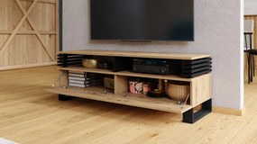 GOKEE RTV-145 Eiken Artisan/Zwart Mat - MODERNE KAST VOOR ONDER DE TELEVISIE MET LAMELLEN