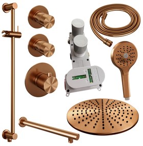 Brauer Copper Edition complete inbouw regendouche met 3 standen handdouche, rechte wandarm, glijstang en hoofddouche 30cm set 20 koper geborsteld PVD