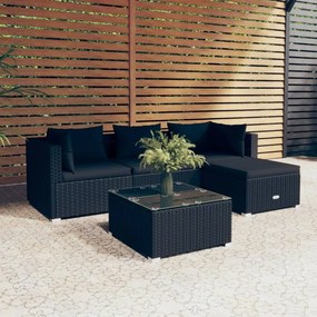 vidaXL 5-delige Loungeset met kussens poly rattan zwart