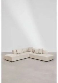 Cardea 3-delige Modulaire Hoekbank Met Chaise Longue Rechts En Gestoffeerde Poef Stof Chenille Beige – Crème - Sklum