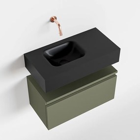 Mondiaz Andor toiletmeubel 60cm army met zwarte wastafel links zonder kraangat