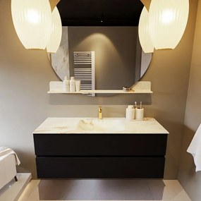 Mondiaz Vica DLux badmeubel 130cm urban 2 lades met wastafel frappe midden 1 kraangat