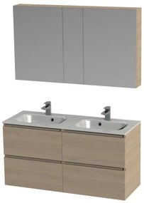 Tiger Loft badmeubel met spiegelkast en witte wastafel 120cm naturel eiken
