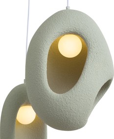 Japandi hanglamp wit met licht groene kap organisch 3-lichts - Moonstone