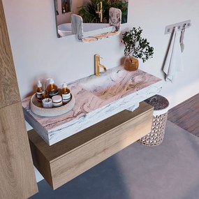 Mondiaz Alan DLux badmeubel 110cm washed oak 1 lade met wastafel glace rechts 1 kraangat