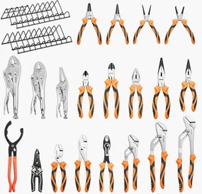 VEVOR 20-delige tangenset, handgereedschap met gepolijste koolstofstalen bekken, voor doe-het-zelf en huishoudelijk gebruik: punttang, vergrendeltang, zijsnijtang, groeftang, borgringtang, combinatietang, opbergstandaard