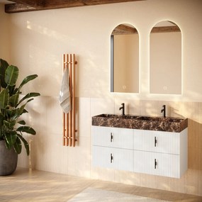 Muebles Murcia badmeubel ribbelfront 120cm wit mat met Dark Emperador wastafel met kraangaten