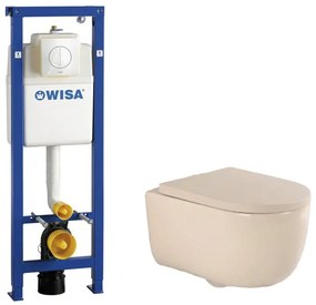QeramiQ Dely Swirl Toiletset - 36.5x53cm - Wisa XS inbouwreservoir - 35mm zitting - witte bedieningsplaat - ronde knoppen - beige 0704406/SW1000771/SW1026259