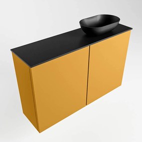 Mondiaz Fowy toiletmeubel 80cm ocher met zwarte waskom rechts zonder kraangat