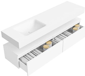 Zaro Alan badmeubel 170cm talc 2 lades met vrijhangende wastafel cloud links 1 kraangat talc