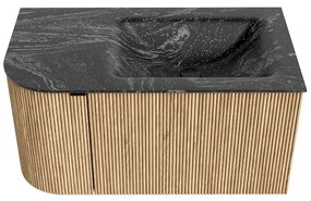 Mondiaz Kurve-dlux 85cm badmeubel ronding links oak met 1 lade en deur en wastafel cloud rechts zonder kraangat lava