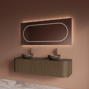 Gliss Design Alluro badmeubel ribbelfront met ronding links/rechts 160cm ash grey en zwart leisteen toppaneel