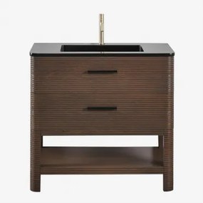 Badmeubelset 90x50 Cm Van Hout Met Geïntegreerde Wastafel Misene Donker Hout & Spiegelloze & Geborsteld Goud ?20 Cm Met Overloop Aftapventiel Orveta -