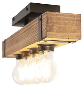 Industriële plafondlamp hout met staal 4-lichts - Reena