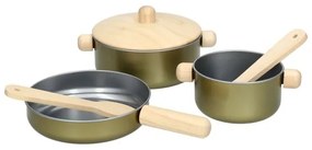 Pannenset, metaal en rubberhout, 2+