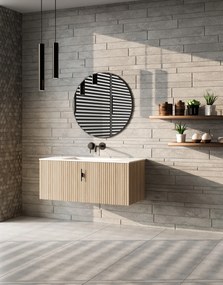 Muebles Raya badmeubel ribbelfront 100cm naturel eiken met witte wastafel zonder kraangat