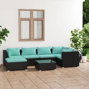 vidaXL 7-delige Loungeset met kussens poly rattan zwart