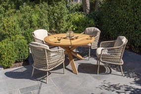 4 Seasons Outdoor Puccini dining set met Prado tafel Ø 130 cm      beige weerbestendig