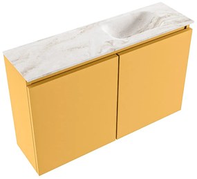 Mondiaz Ture DLux toiletmeubel 80cm ocher met wastafel frappe rechts met kraangat