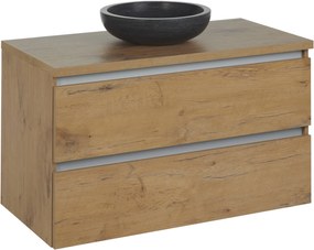 Saqu Gaia voorgemonteerd badmeubel met aluminium greeplijst incl. natuursteen-look massieve waskom 80,2x51,5cm wild eiken