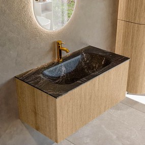 Mondiaz Kurve-dlux 90cm badmeubel oak met 1 lade en wastafel big small midden 1 kraangat lava