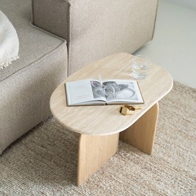 Ovale Bijzettafel Travertin - 60 X 38cm.