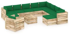 vidaXL 12-delige Loungeset met kussens groen geïmpregneerd hout