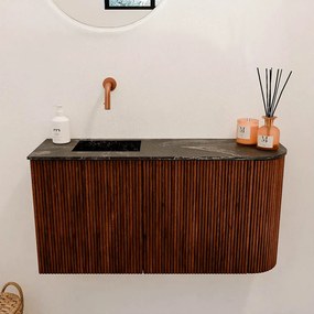 Mondiaz Joya DLux 80cm toiletmeubel ronding rechts ruby met wastafel faye links zonder kraangat lava
