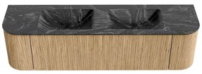 Mondiaz Kurve-dlux 170cm badmeubel ronding links/rechts oak met 1 lade en 2 deuren en wastafel leaf dubbel 2 kraangaten lava