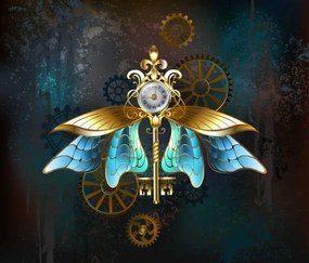Ilustratie Steampunk key with blue wings, Blackmoon9
