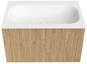 Mondiaz Kurve 70cm badmeubel oak met 1 lade en wastafel big small midden zonder kraangat
