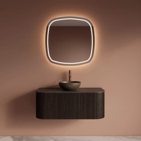 Gliss Design Alluro badmeubel ribbelfront met ronding links/rechts 100cm ebony en zwart leisteen toppaneel
