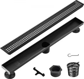 VEVOR Doucheafvoer 609 x 70 x 70 mm Vloerafvoer 42,5 L/min Afvoergoot RVS 304 Afvoer Doucheafvoer Rechthoekige Douchevloerafvoer, Slanke Lineaire Afvoer met Haarzeef, Matzwart