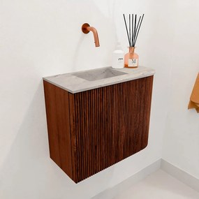 Mondiaz Joya DLux 50cm toiletmeubel ronding rechts ruby met wastafel faye links zonder kraangat glace