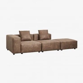 Linker Modulaire Hoekbank Met 2 Zitplaatsen Met Hoge Armleuning En Poef (↔︎285 Cm) Bruna Bruin Koffie Suède - Sklum