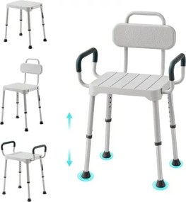VEVOR Douchestoel 181,4 kg, in 6 standen in hoogte verstelbare douchestoel met armleuningen, frame van aluminiumlegering, voor douche of bad, geschikt voor senioren, mensen met een beperking en mensen met een blessure.