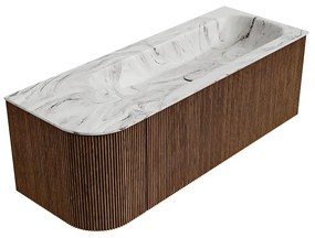 Mondiaz Kurve-dlux 125cm badmeubel ronding links walnut met 1 lade en deur en wastafel big medium kraangat rechts glace