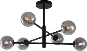 Moderne plafondlamp zwart met smoke glas 6-lichts - Ryan