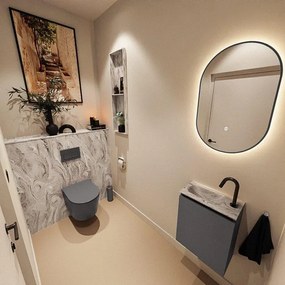 MONDIAZ TURE-DLUX 40cm toiletmeubel Dark Grey. EDEN wastafel Glace positie links. Met 1 kraangat. TUREDX40DGRL1GLA