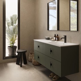 Muebles Avila badmeubel ribbelfront 120cm legergroen met wastafel rechts met kraangat